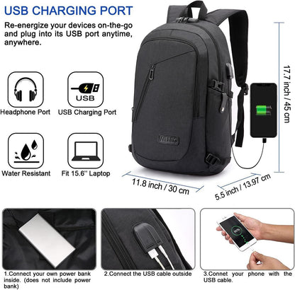 Anti-Theft Travel Laptop Backpack with USB Charging Port Lock,Water Resistant Slim Work Computer Bag for Men College Bookbags Fits 15.6 Inch Laptop